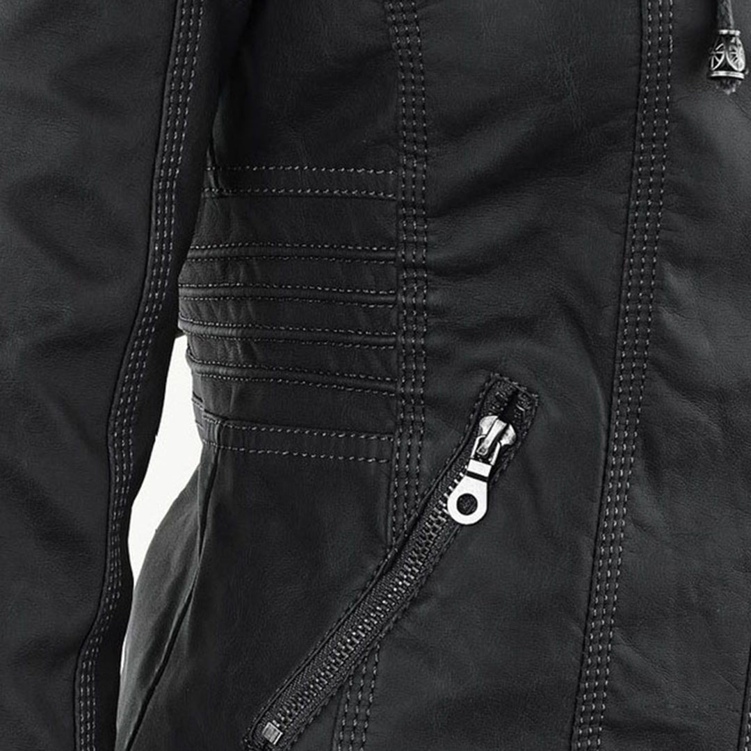 Stylische Leder Bikerjacke Mit Kapuze Für Damen | Herbst