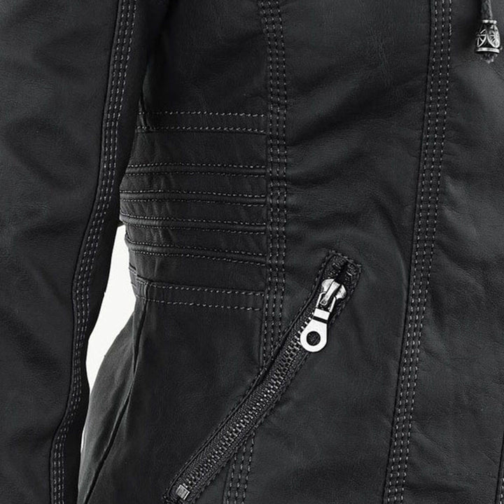 Stylische Leder Bikerjacke Mit Kapuze Für Damen | Herbst