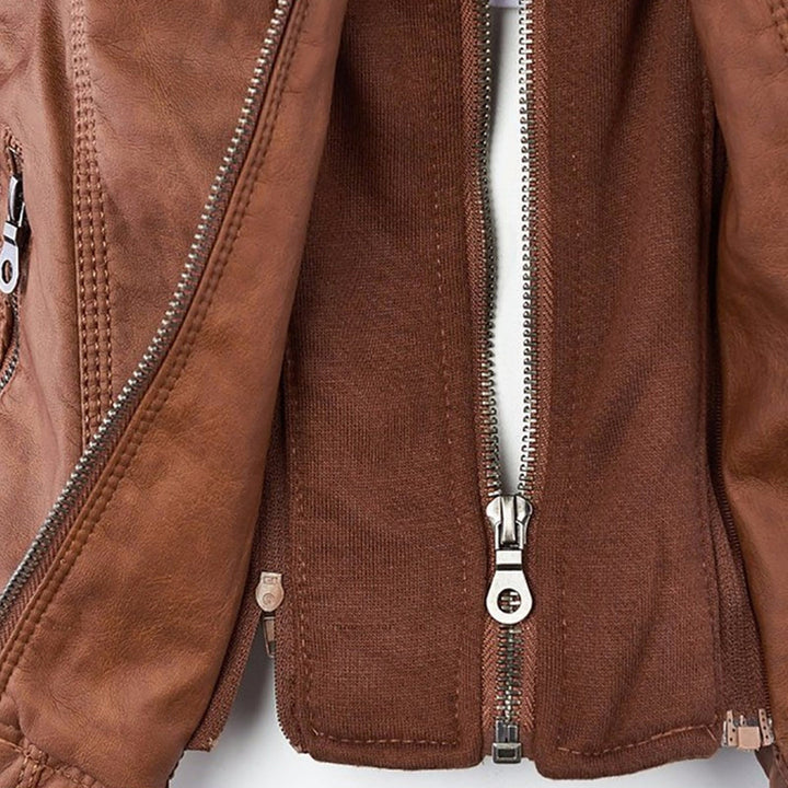 Stylische Leder Bikerjacke Mit Kapuze Für Damen | Herbst