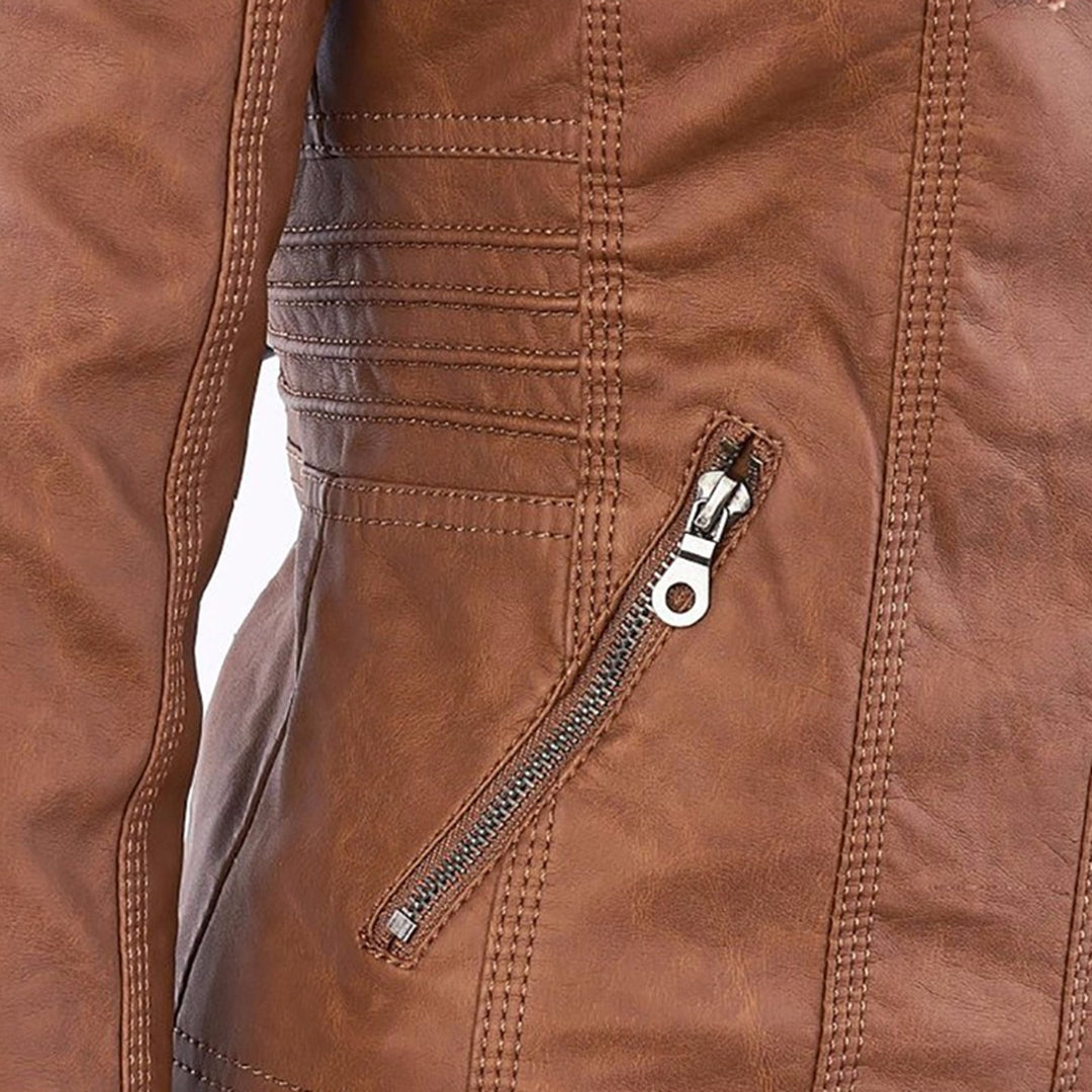 Stylische Leder Bikerjacke Mit Kapuze Für Damen | Herbst