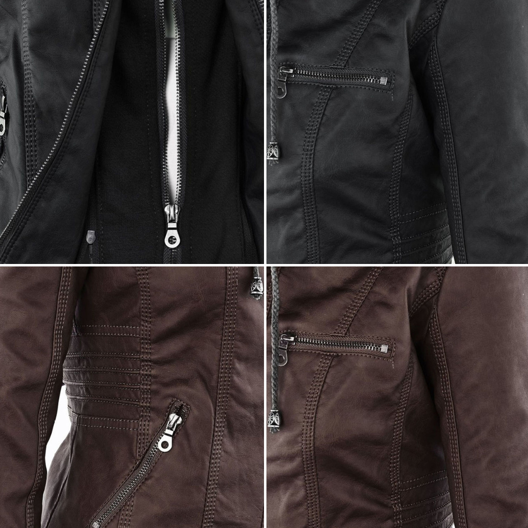 Stylische Leder Bikerjacke Mit Kapuze Für Damen | Herbst