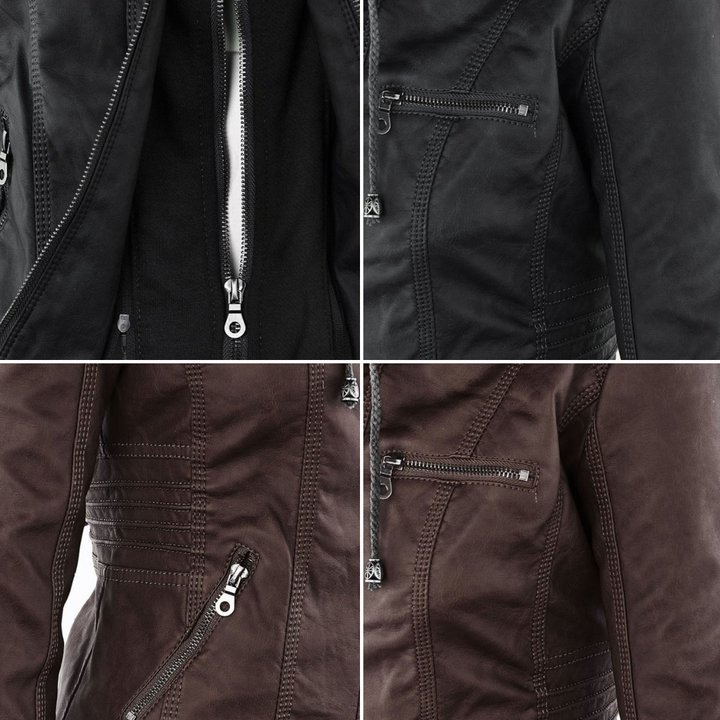 Stylische Leder Bikerjacke Mit Kapuze Für Damen | Herbst