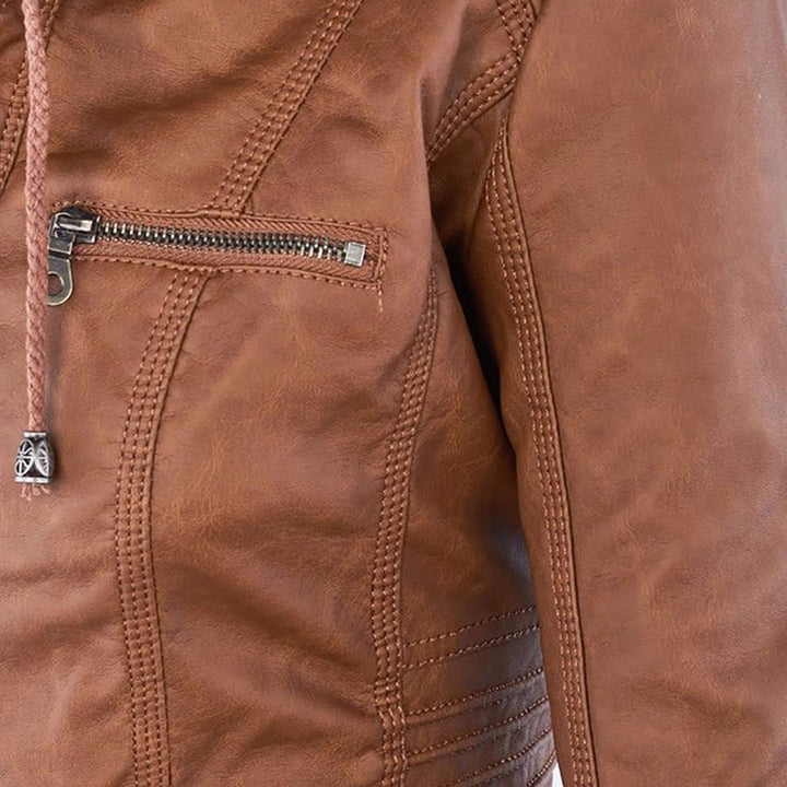 Stylische Leder Bikerjacke Mit Kapuze Für Damen | Herbst