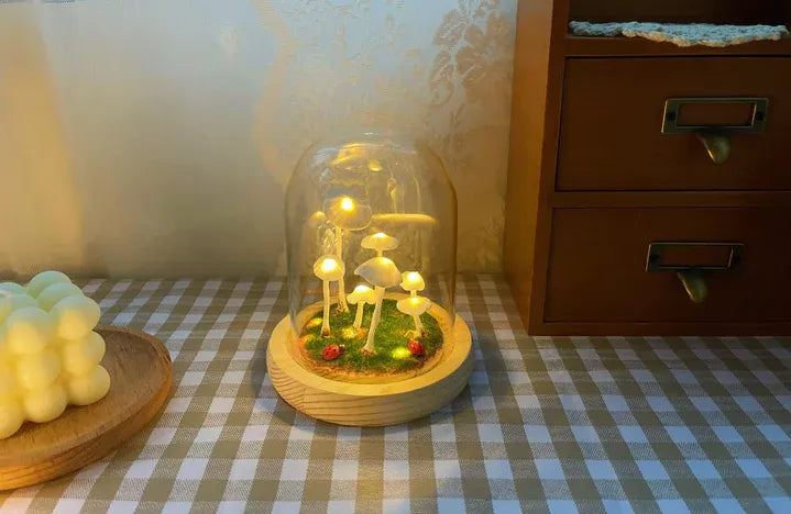 Pilzlampe im Glas – Kreatives & Stimmungsvolles Lichtobjekt | Dekorative Leuchte für Schlafzimmer, Wohnzimmer & Kinderzimmer