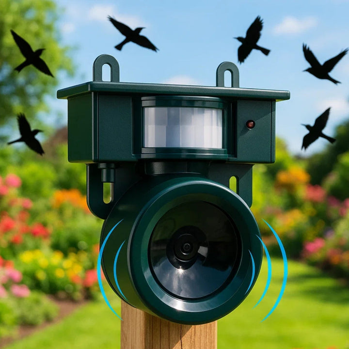 Solar Powered Bird Deterrent Motion Activated Sound Repeller