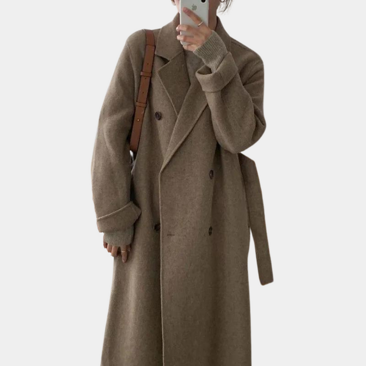 Langer Wintermantel Mit Taillengürtel Für Damen | Schlichtes Design