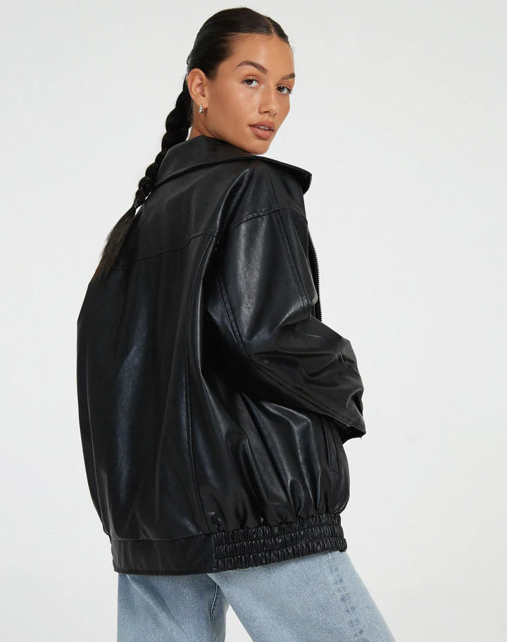 Oversize Damen-Lederjacke mit lockerer Passform