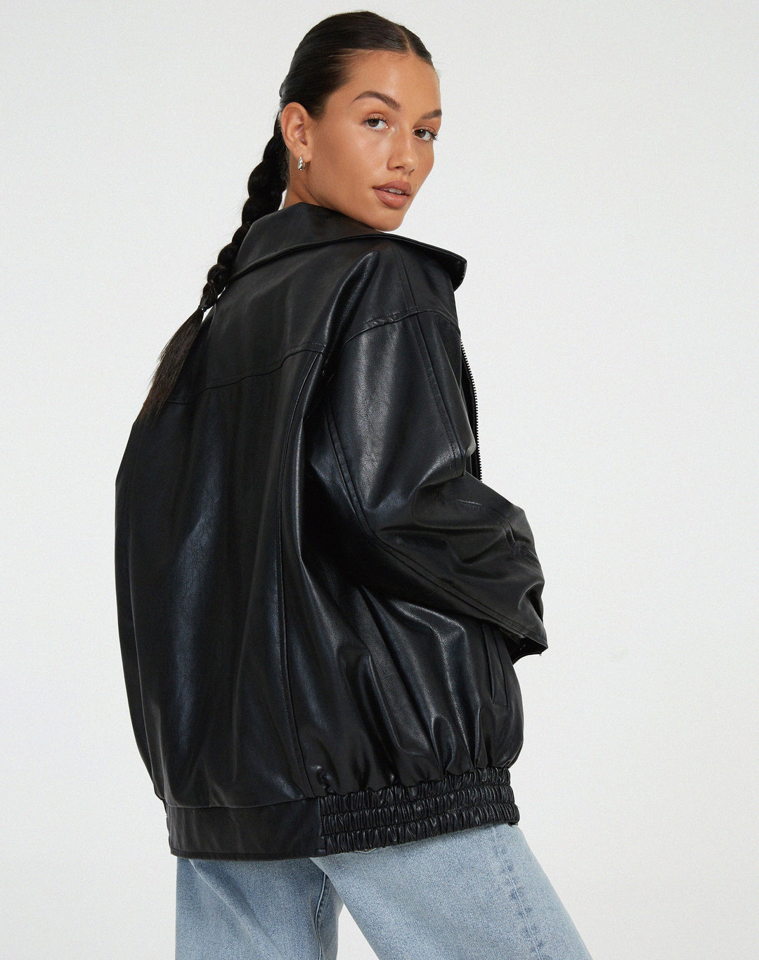 Oversize Lederjacke Mit Reißverschluss Für Damen | Winter