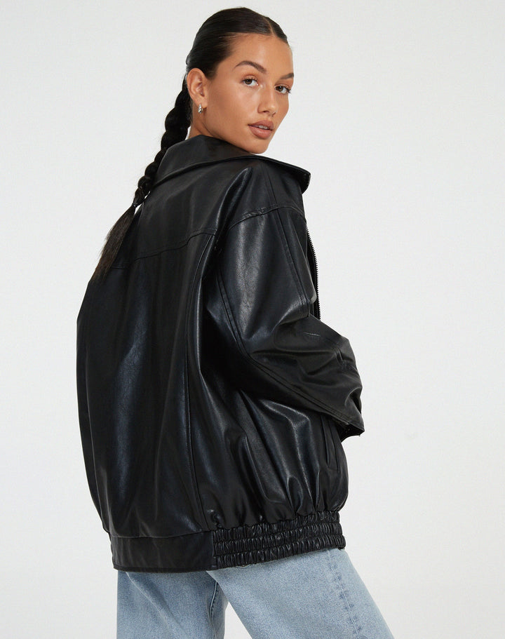 Oversize Lederjacke Mit Reißverschluss Für Damen | Winter
