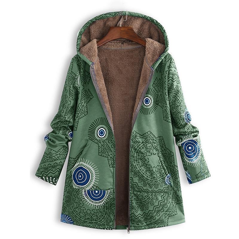 Gemusterte Damen Winterjacke | Mit Kapuze