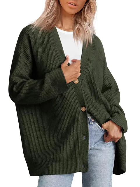 Lässige Strickjacke Mit V-ausschnitt Für Frauen | Übergröße