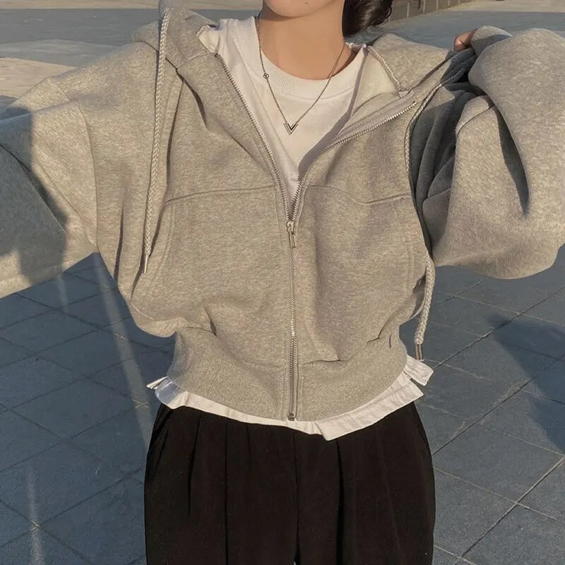 Oversize Kapuzenpullover Mit Reißverschluss Für Damen | Kurz