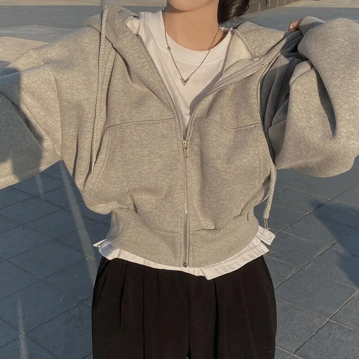 Oversize Kapuzenpullover Mit Reißverschluss Für Damen | Kurz
