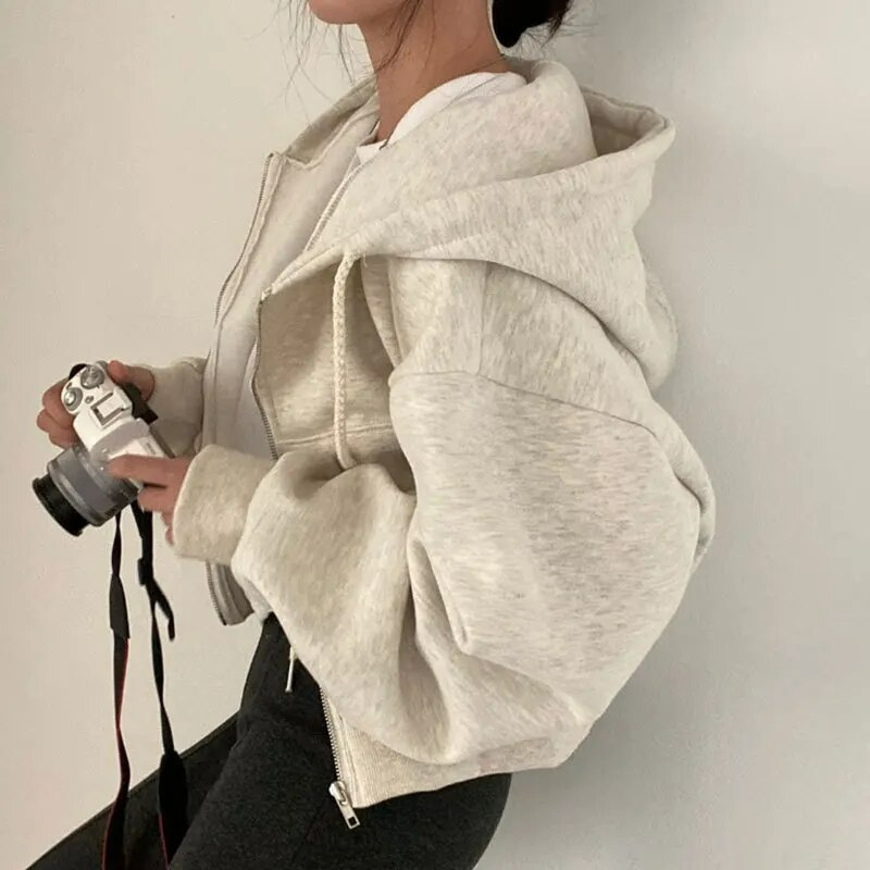Oversize Kapuzenpullover Mit Reißverschluss Für Damen | Kurz