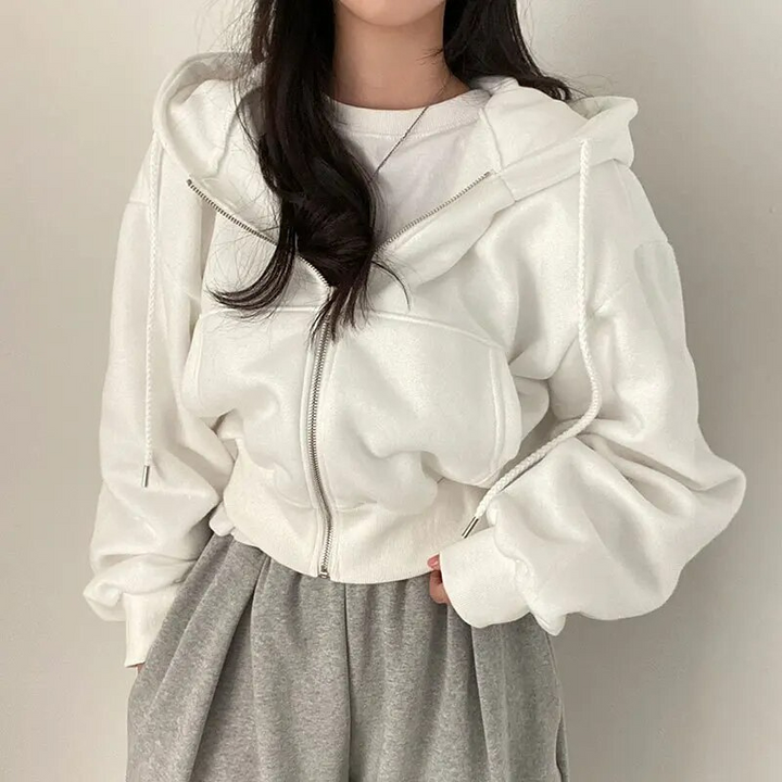 Oversize Kapuzenpullover Mit Reißverschluss Für Damen | Kurz