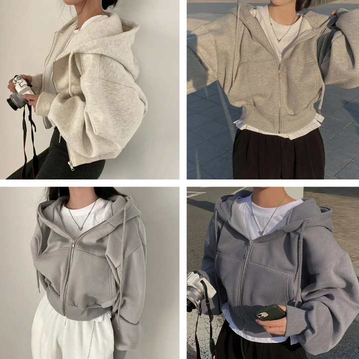 Oversize Kapuzenpullover Mit Reißverschluss Für Damen | Kurz