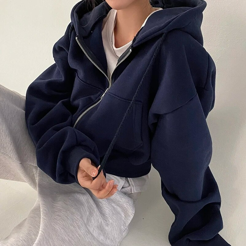 Oversize Kapuzenpullover Mit Reißverschluss Für Damen | Kurz
