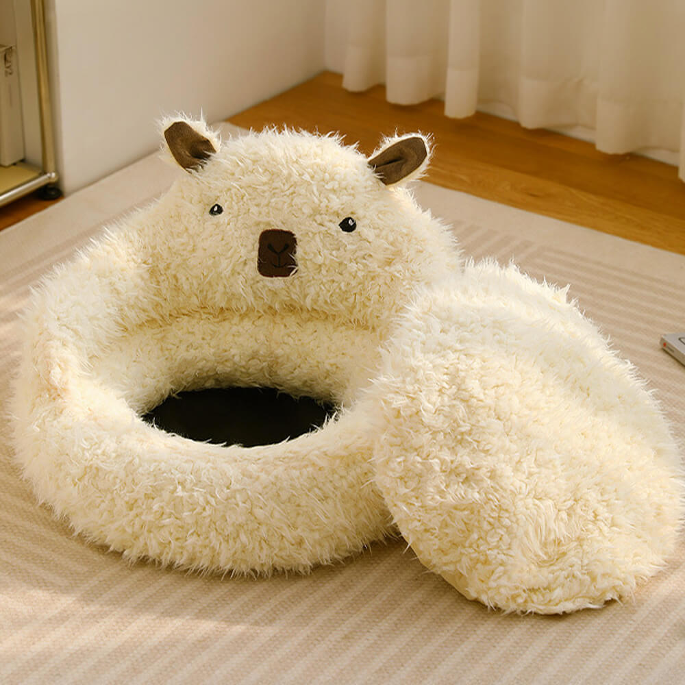Fun Alpaca Shaped Dog Bed with Detachable Cushion