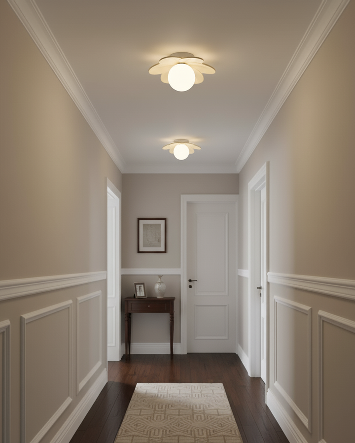 Lámpara de techo decorativa estilo flor con globo de vidrio