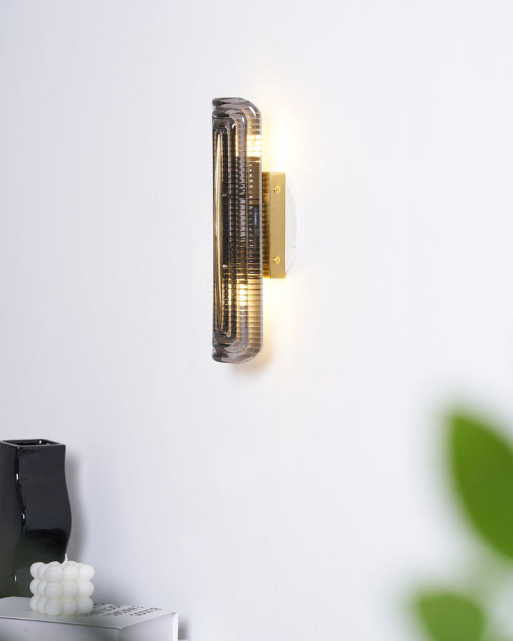 Textured Glass Modern Wall Light in Brass Finish