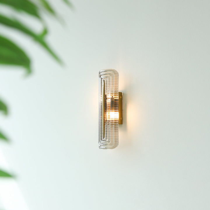 Textured Glass Modern Wall Light in Brass Finish