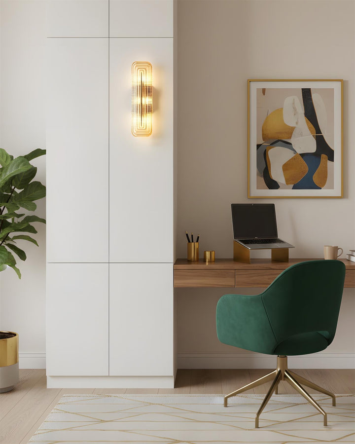 Textured Glass Modern Wall Light in Brass Finish