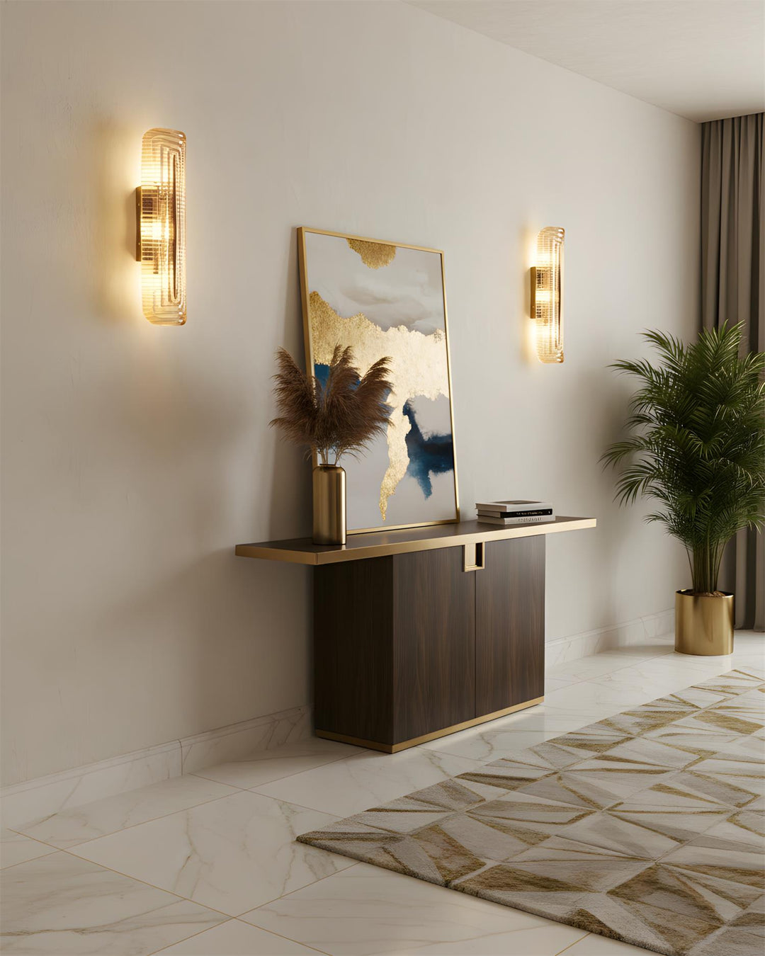 Textured Glass Modern Wall Light in Brass Finish
