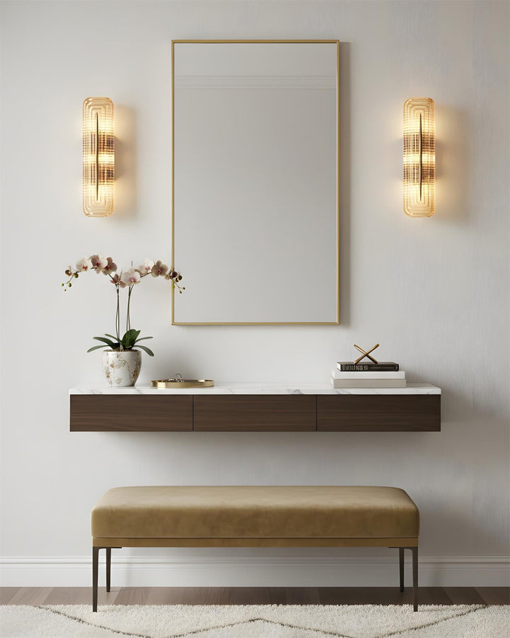 Textured Glass Modern Wall Light in Brass Finish