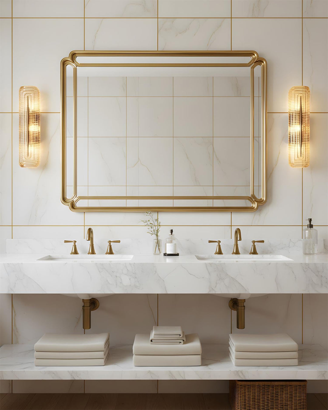 Textured Glass Modern Wall Light in Brass Finish