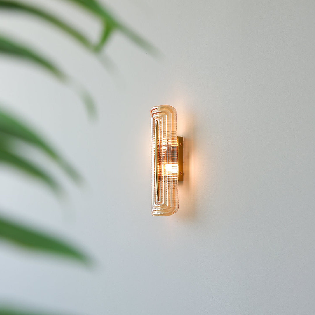 Textured Glass Modern Wall Light in Brass Finish
