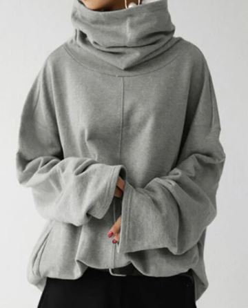 Stehkragen Sweatshirt Mit Lockerem Schnitt Für Damen | Weite Ärmel