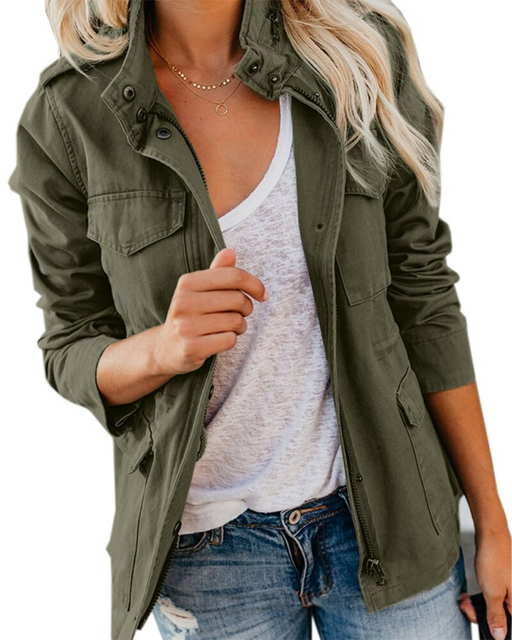 Modische Jeansjacke Mit Reißverschluss Für Damen | Mehrere Taschen
