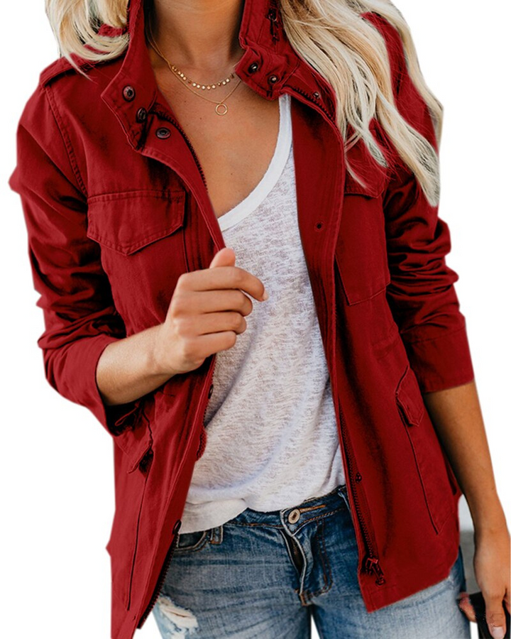 Modische Jeansjacke Mit Reißverschluss Für Damen | Mehrere Taschen