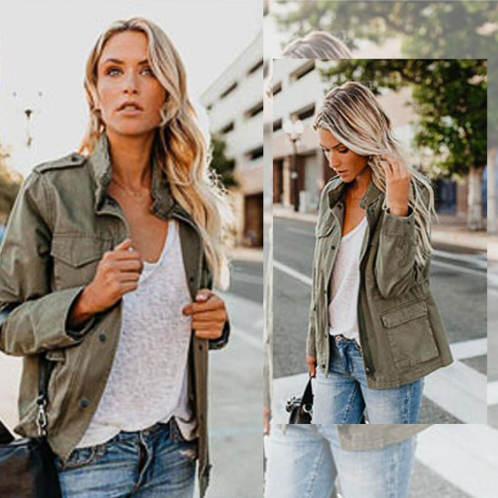Modische Jeansjacke Mit Reißverschluss Für Damen | Mehrere Taschen