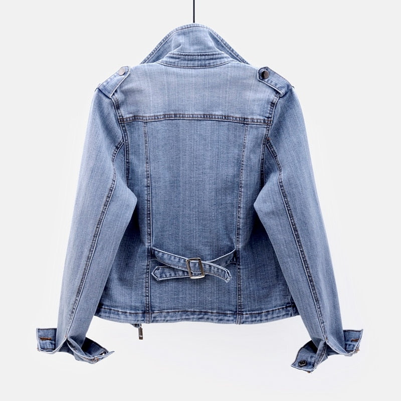 Trendige Denim Moto Jacke Für Frauen | Reverskragen