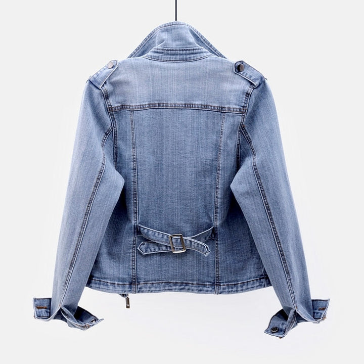 Trendige Denim Moto Jacke Für Frauen | Reverskragen