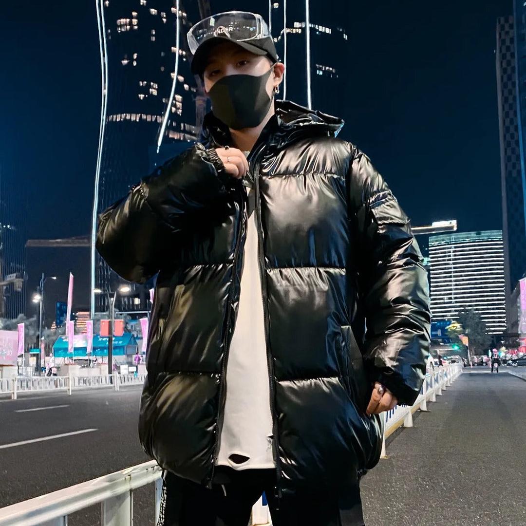 Glänzende Pufferjacke Mit Kapuze Für Herren | Winter