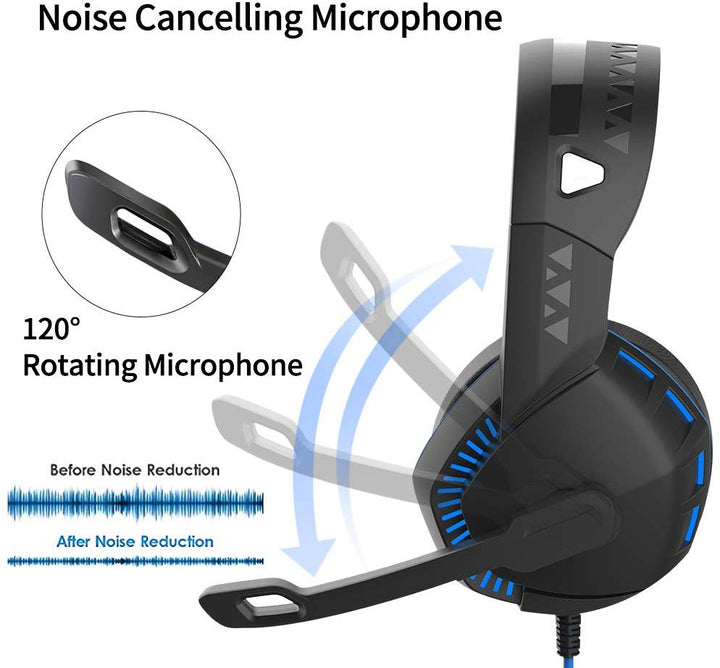 Over-Ear Gaming Headphones with Noise Isolating Mic & LED