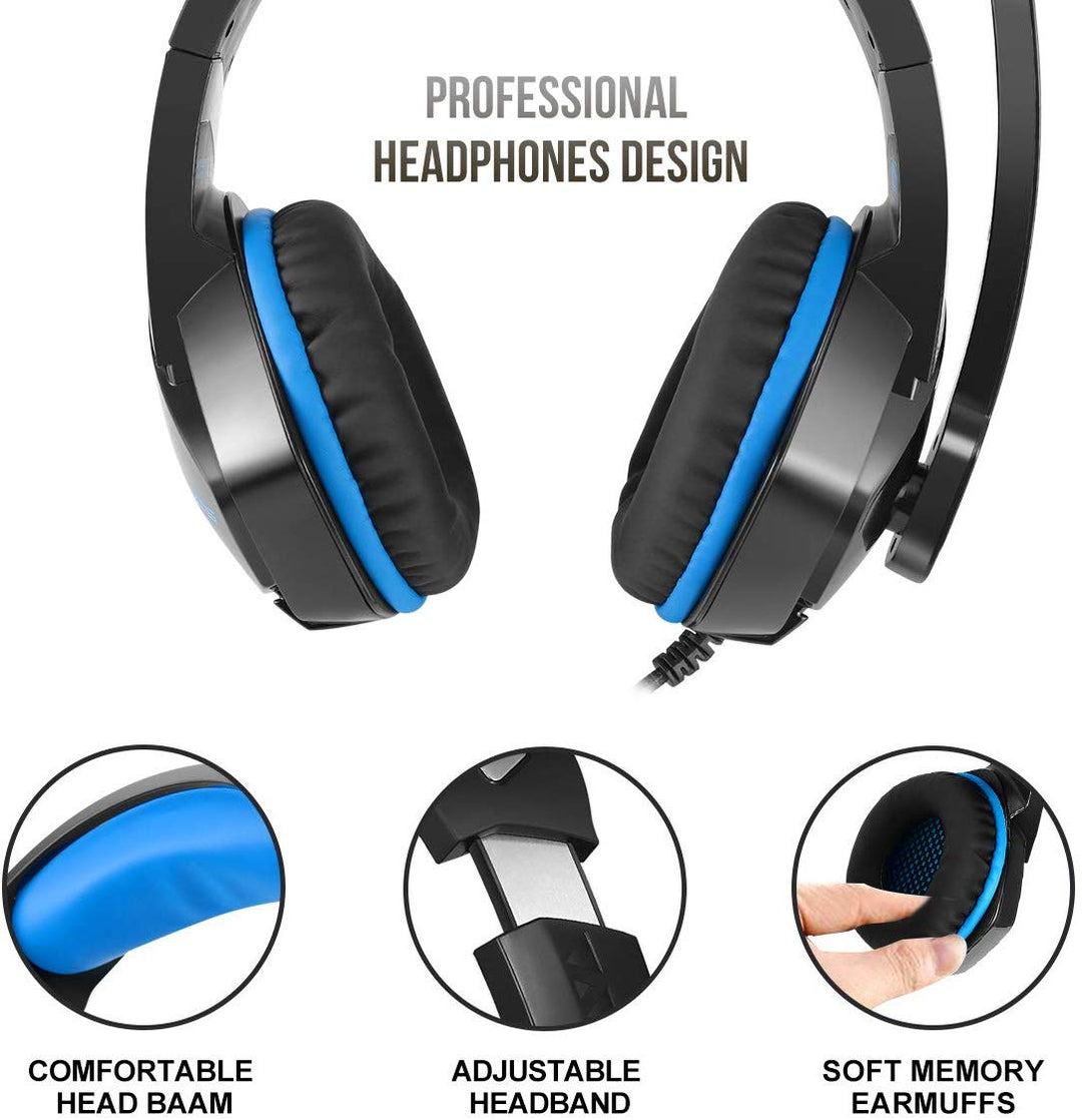 Over-Ear Gaming Headphones with Noise Isolating Mic & LED