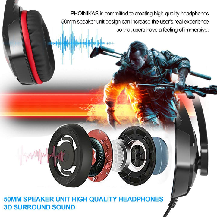 Over-Ear Gaming Headphones with Noise Isolating Mic & LED