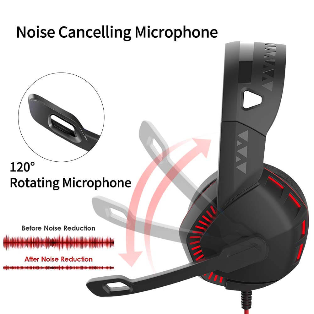 Over-Ear Gaming Headphones with Noise Isolating Mic & LED