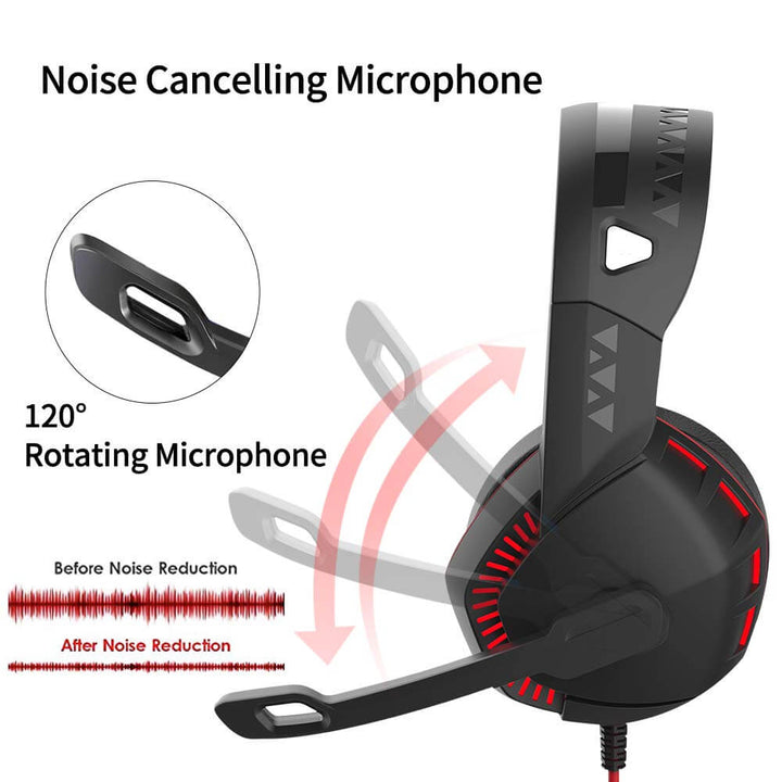 Over-Ear Gaming Headphones with Noise Isolating Mic & LED
