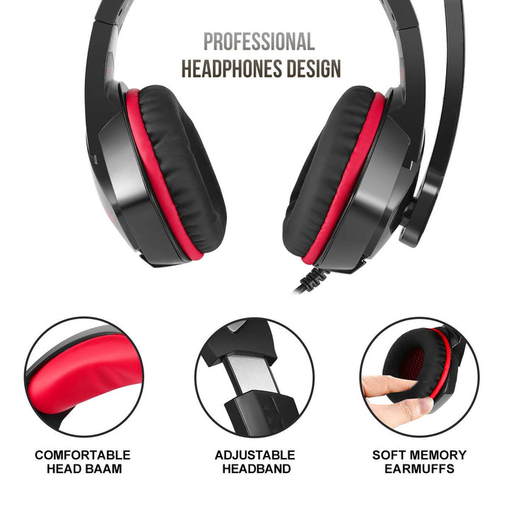 Over-Ear Gaming Headphones with Noise Isolating Mic & LED