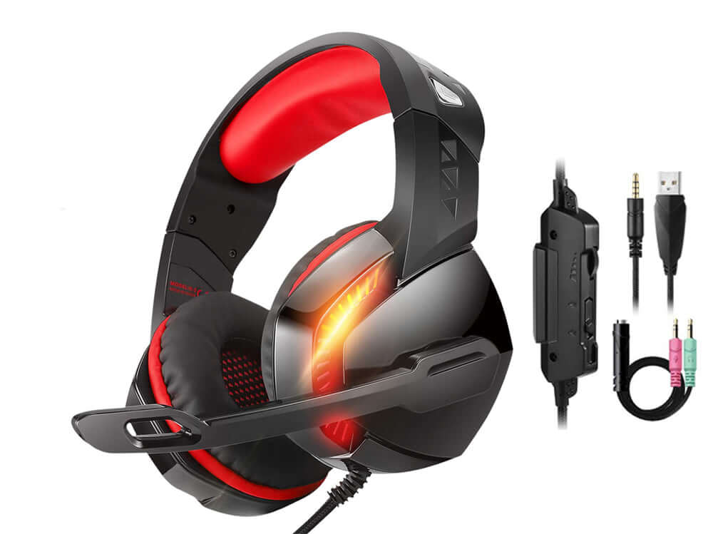 Over-Ear Gaming Headphones with Noise Isolating Mic & LED