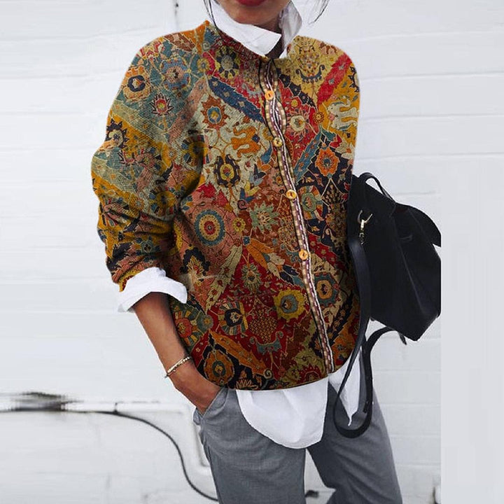 Vintage-Boho-Pullover Für Damen | Knopfverschluss