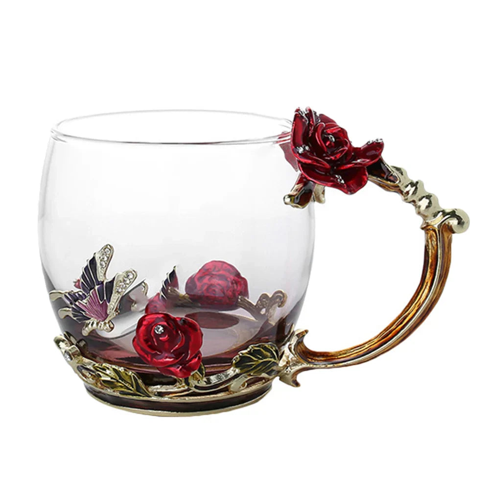Floral Glass Coffee Mug Set with Spoon & Coaster for Mother's Day Gift
