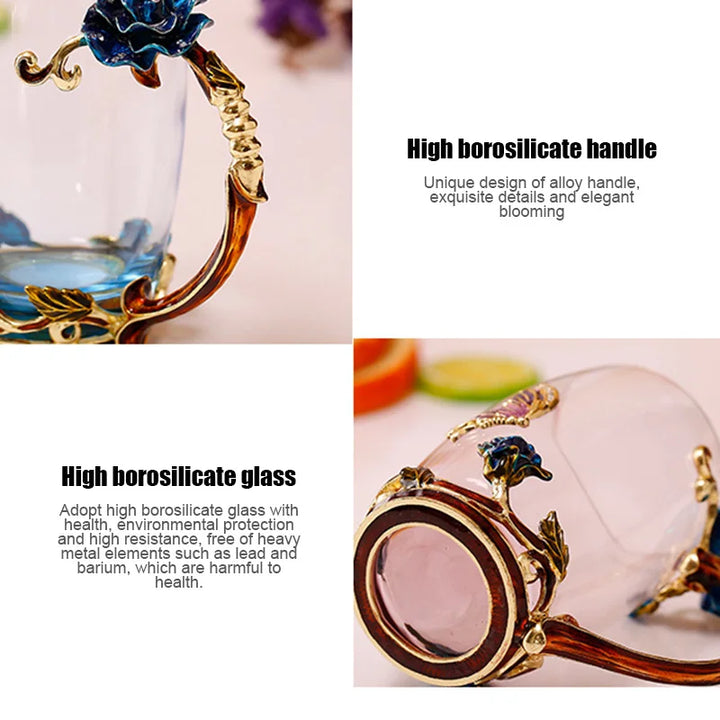 Floral Glass Coffee Mug Set with Spoon & Coaster for Mother's Day Gift