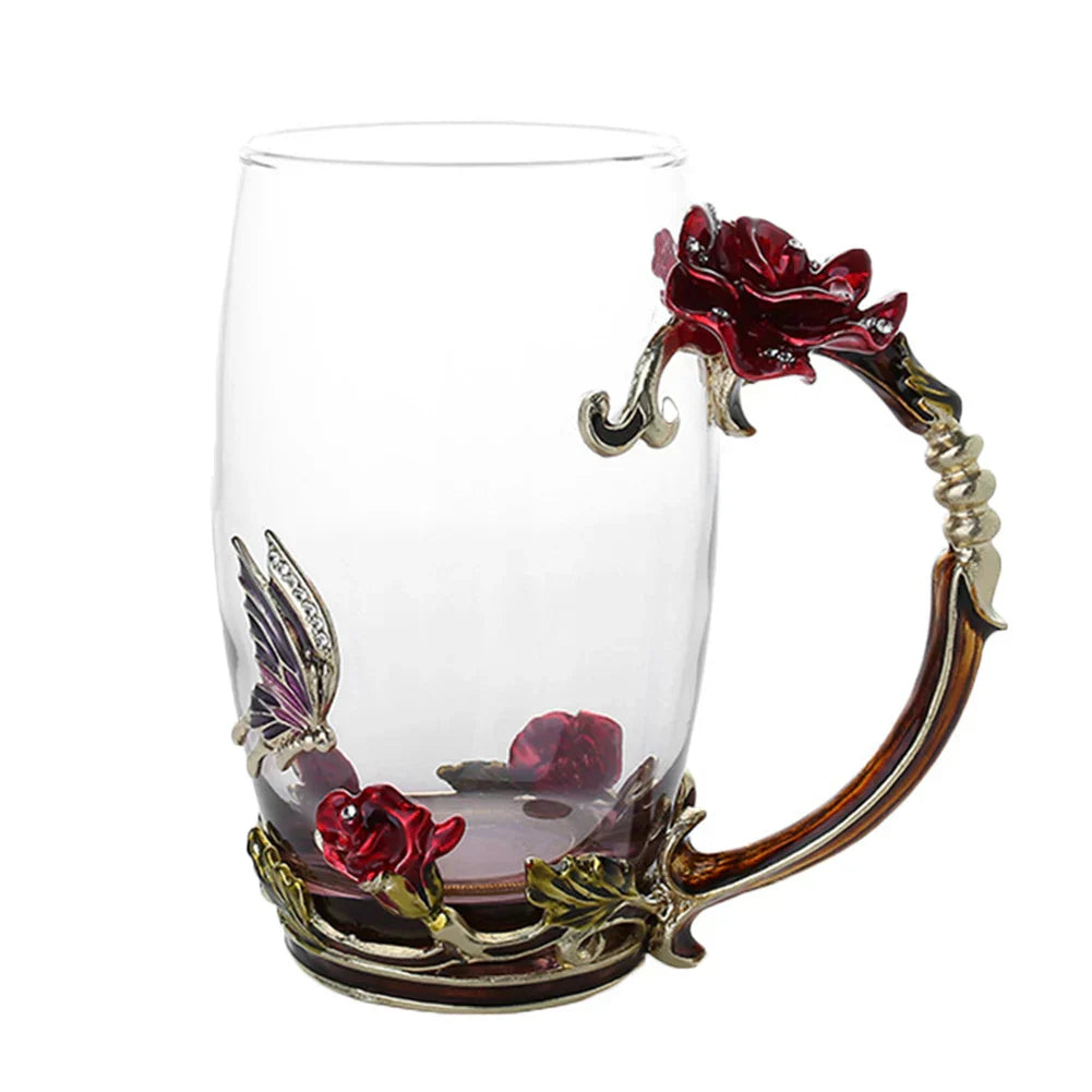 Floral Glass Coffee Mug Set with Spoon & Coaster for Mother's Day Gift