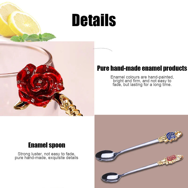 Floral Glass Coffee Mug Set with Spoon & Coaster for Mother's Day Gift