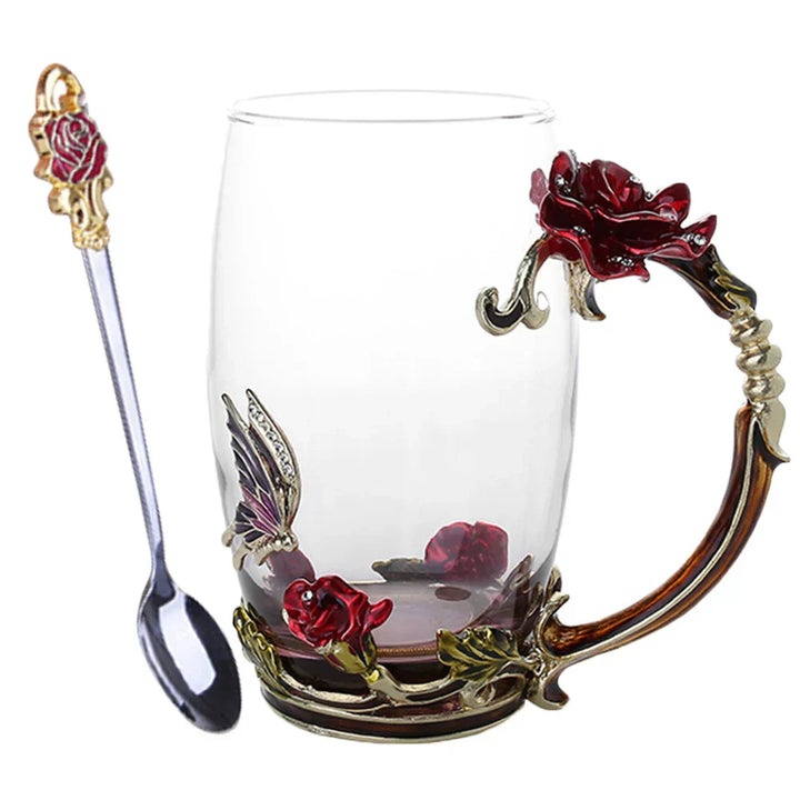 Floral Glass Coffee Mug Set with Spoon & Coaster for Mother's Day Gift